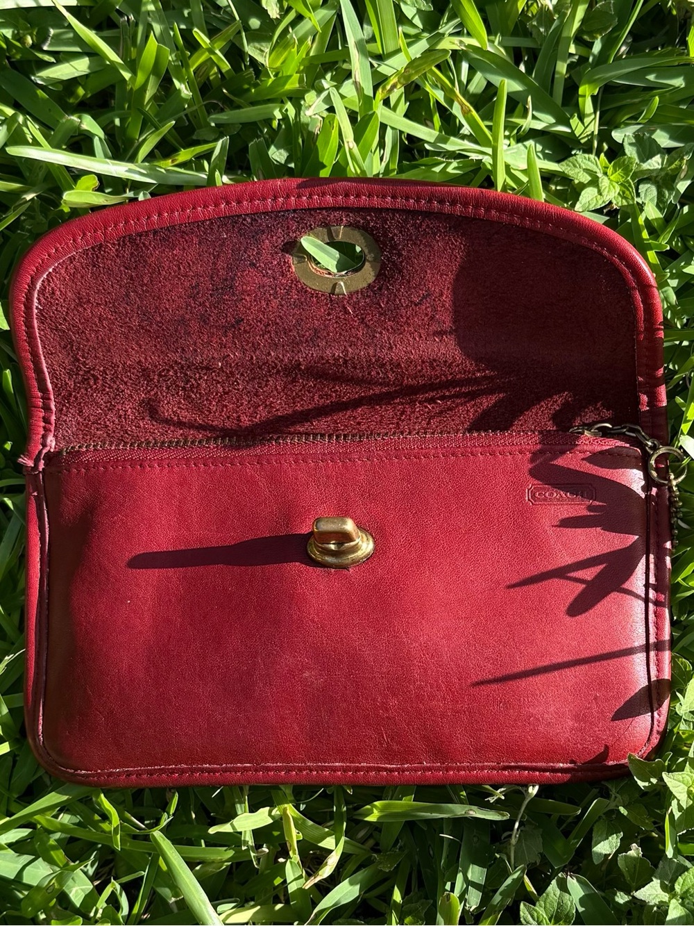 90s Vintage Coach Red Leather Cosmetic Clutch SLG Turnlock Pouch 7171 - Picture 2 of 14